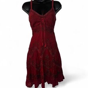 Fairycore Embroidery and Lace Burgundy Mini Dress L/XL